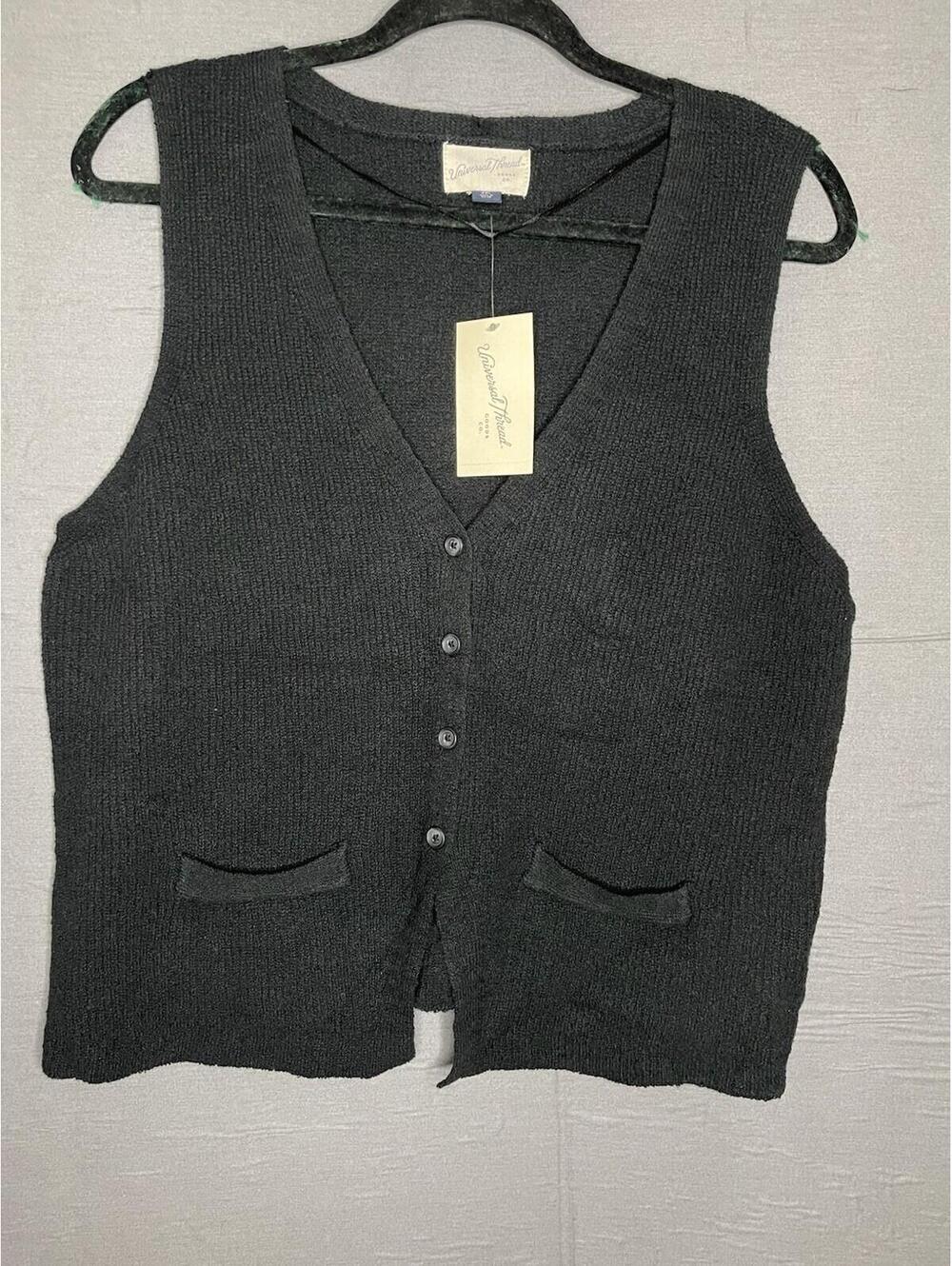 NWT Universal Thread XXL Black Knit Sweater Vest Button Front V-Neck Sleeveless